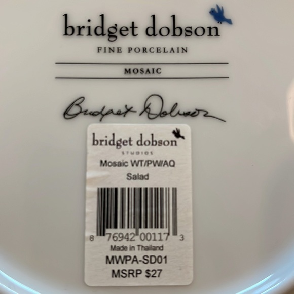 4 Bridget Dobson Fine Porcelain - Blue Mosaic - Salad Plates 8 1/… - Picture 10 of 12